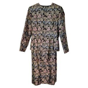 Vtg Umi Collections 2 piece suit metallic floral lined‎ festive holiday size 8